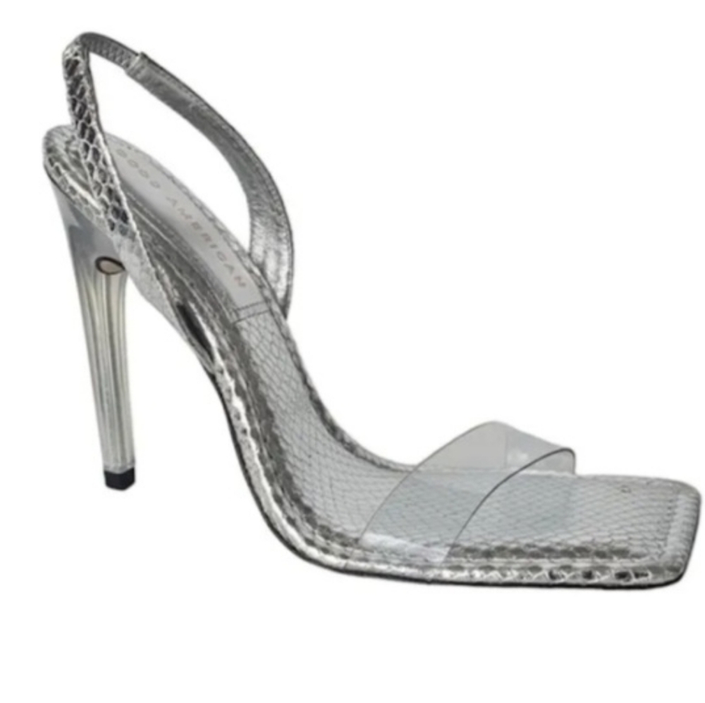 Good American Silver Snake Lucite Sandal, Square Toe sizes 8.5 And 4 - Picture 3 of 10
